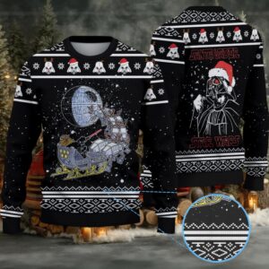 Star Wars Santa Darth Vader Open Sleigh Christmas Lights Christmas Knitted Sweater