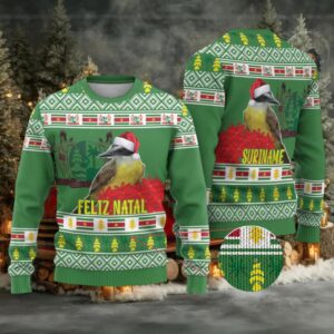 Suriname Christmas Ugly Christmas Sweater Lesser Kiskadee With White Jungle Geranium