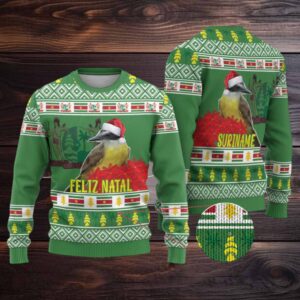 Suriname Christmas Ugly Christmas Sweater Lesser Kiskadee With White Jungle Geranium