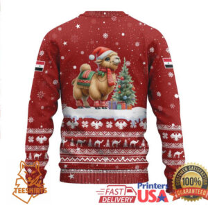 Syria Christmas Ugly Christmas Sweater with Golden Eagle Emblem Christmas Camel Scene