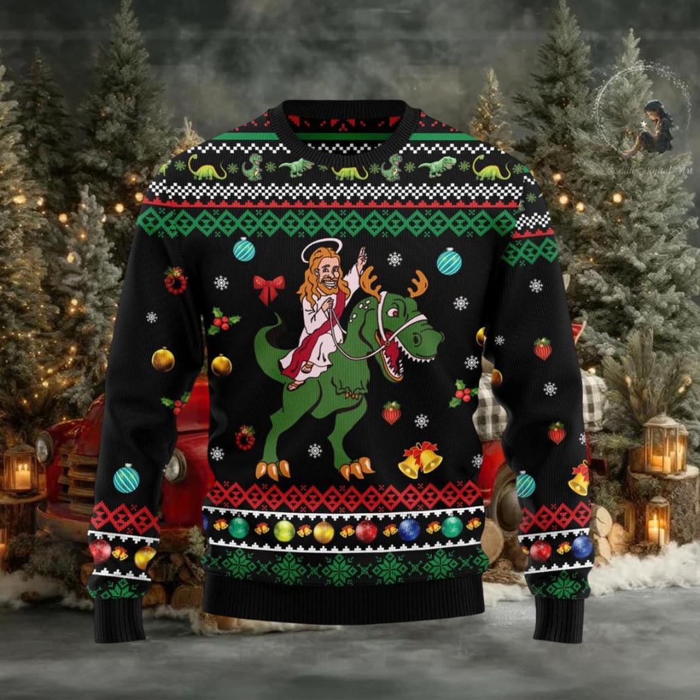 T Rex And Jesus Christmas Ugly Christmas Swe