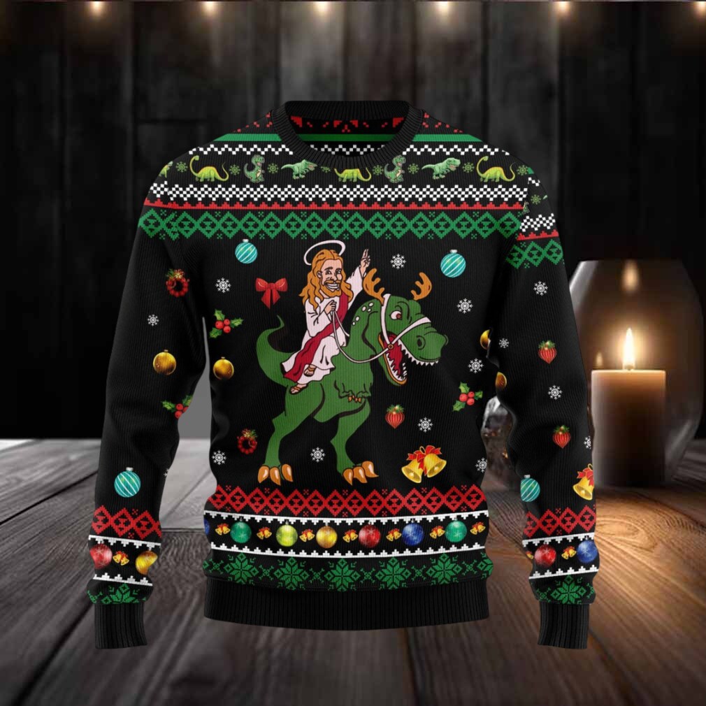 T Rex And Jesus Christmas Ugly Christmas Swe