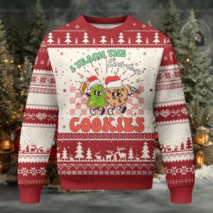 Teacher Christmas Ugly Christmas Sweater I Teach The Smartest Cookies Retro Groovy Xmas Cookies