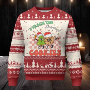 Teacher Christmas Ugly Christmas Sweater I Teach The Smartest Cookies Retro Groovy Xmas Cookies
