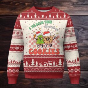 Teacher Christmas Ugly Christmas Sweater I Teach The Smartest Cookies Retro Groovy Xmas Cookies