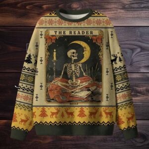 The Reader Skeleton Ugly Christmas Sweater