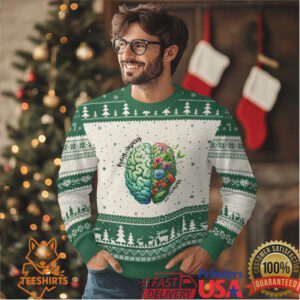 Traumatic Brain Injury Awareness Ugly Christmas Sweater TBI Warrior Green Floral Brain