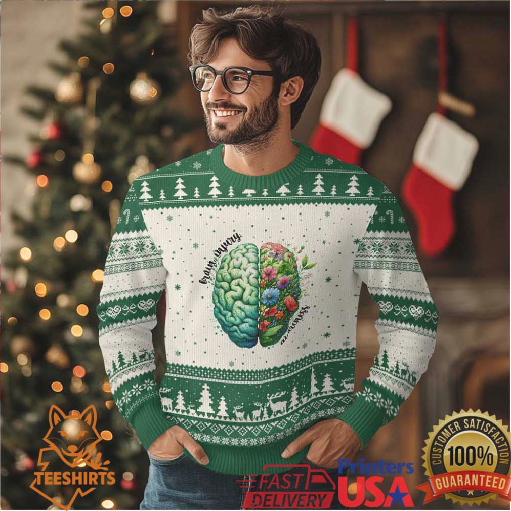 Traumatic Brain Injury Awareness Ugly Christmas Sweater TBI Warrior Green Floral Brain Traumatic Brain Injury Awareness Ugly Christmas Sweater TBI Warrior Green Floral Brain
