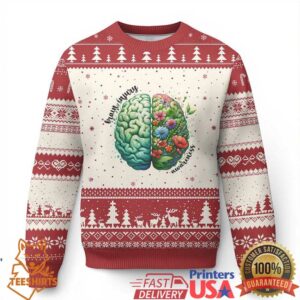 Traumatic Brain Injury Awareness Ugly Christmas Sweater TBI Warrior Green Floral Brain