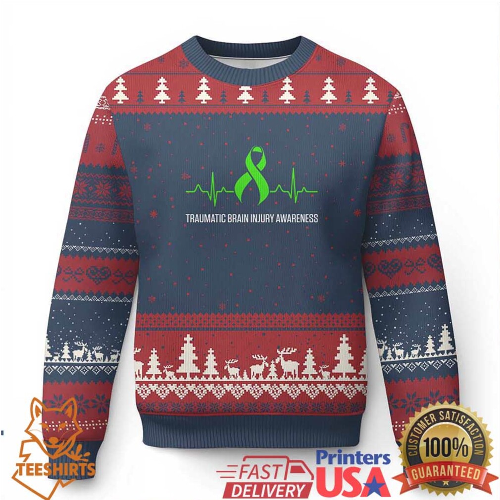 Traumatic Brain Injury Awareness Ugly Christmas Sweater TBI Warrior Heartbeat Green Ribbon Traumatic Brain Injury Awareness Ugly Christmas Sweater TBI Warrior Heartbeat Green Ribbon