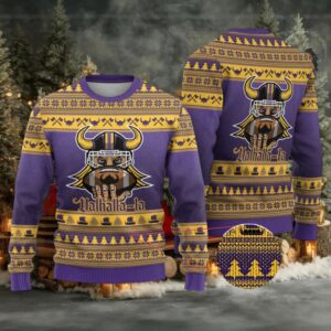 Viking Inspired Football Christmas Ugly Christmas Sweater Valhalla la Viking Warrior