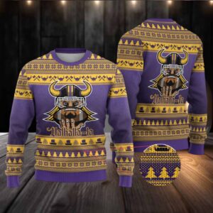 Viking Inspired Football Christmas Ugly Christmas Sweater Valhalla la Viking Warrior
