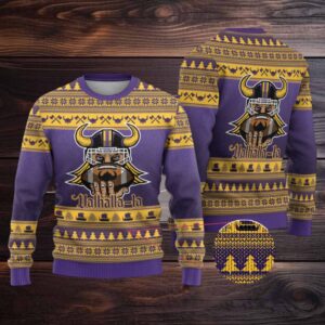 Viking Inspired Football Christmas Ugly Christmas Sweater Valhalla la Viking Warrior