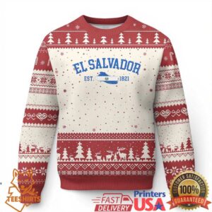 Vintage El Salvador Map Ugly Christmas Sweater Salvadoran Independence Day Jersey Letters