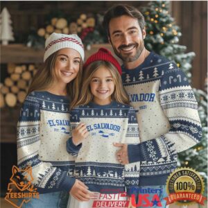Vintage El Salvador Map Ugly Christmas Sweater Salvadoran Independence Day Jersey Letters