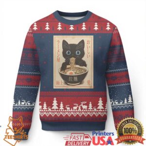 Vintage Kawaii Cat Ramen Graphic Ugly Christmas Sweater Retro Japanese Anime Inspo