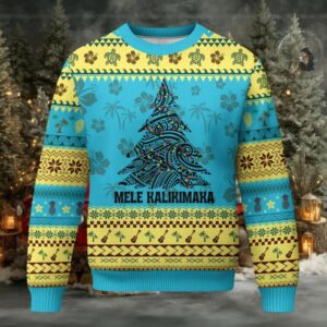 Xmas In Hawaii Ugly Christmas Sweater Mele Kalikimaka Christmas Tree Kakau Tattoo