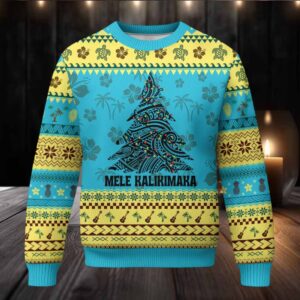Xmas In Hawaii Ugly Christmas Sweater Mele Kalikimaka Christmas Tree Kakau Tattoo
