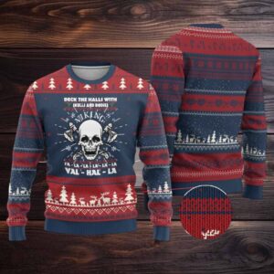 Xmas Viking Valhalla Ugly Christmas Sweater Deck The Halls With Skulls And Bodies
