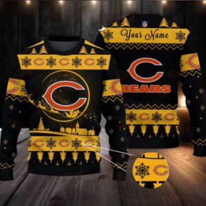 Yellow Chicago Bears NFL Ugly Christmas Sweater   Name Customized