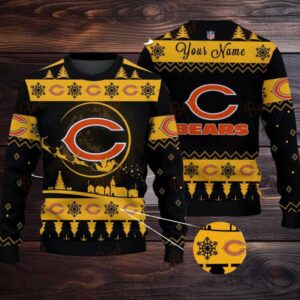 Yellow Chicago Bears NFL Ugly Christmas Sweater   Name Customized