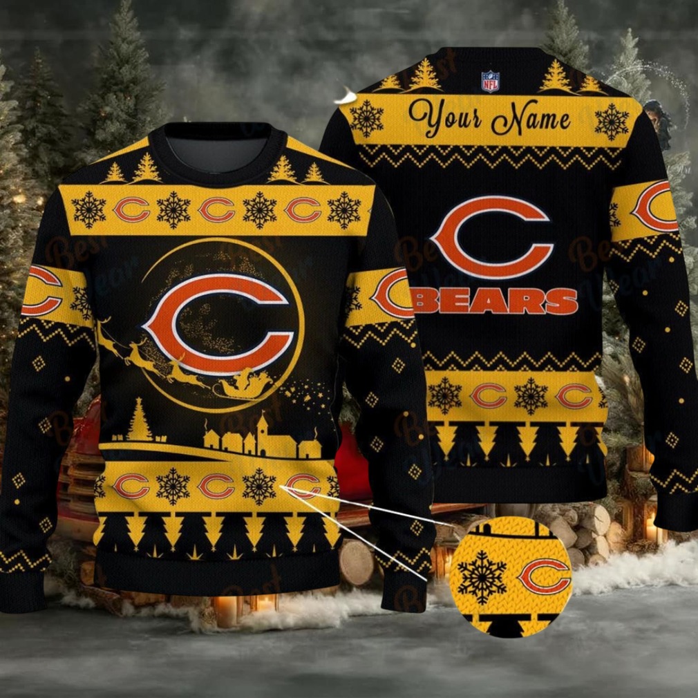Yellow Chicago Bears NFL Ugly Christmas Sweater Name Customized Yellow Chicago Bears NFL Ugly Christmas Sweater Name Customized