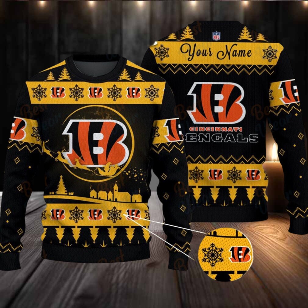 Yellow Cincinnati Bengals NFL Ugly Christmas Sweater Name Customized Yellow Cincinnati Bengals NFL Ugly Christmas Sweater Name Customized