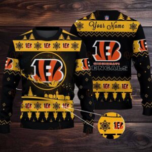 Yellow Cincinnati Bengals NFL Ugly Christmas Sweater   Name Customized