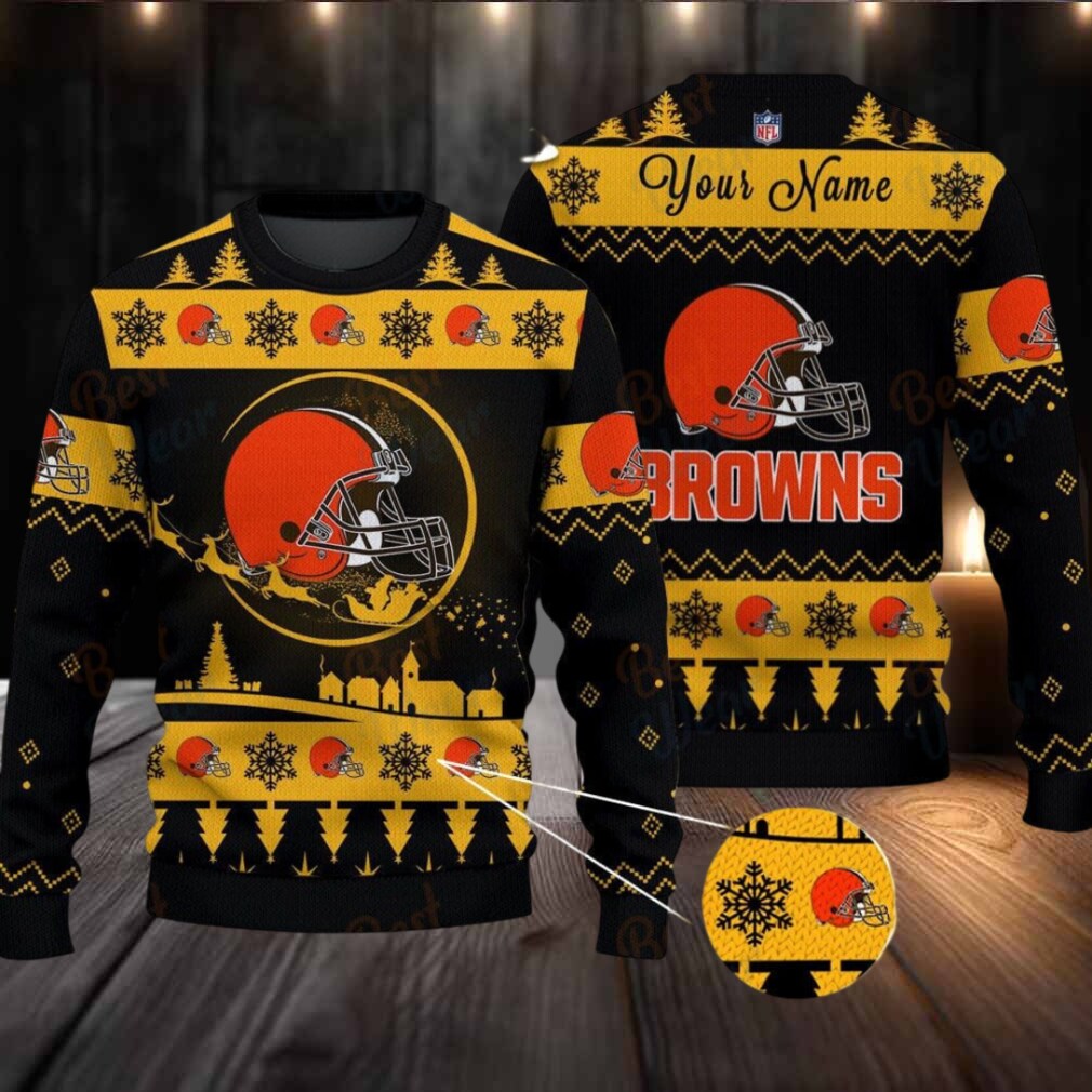 Yellow Cleveland Browns NFL Ugly Christmas Sweater Name Customized Yellow Cleveland Browns NFL Ugly Christmas Sweater Name Customized
