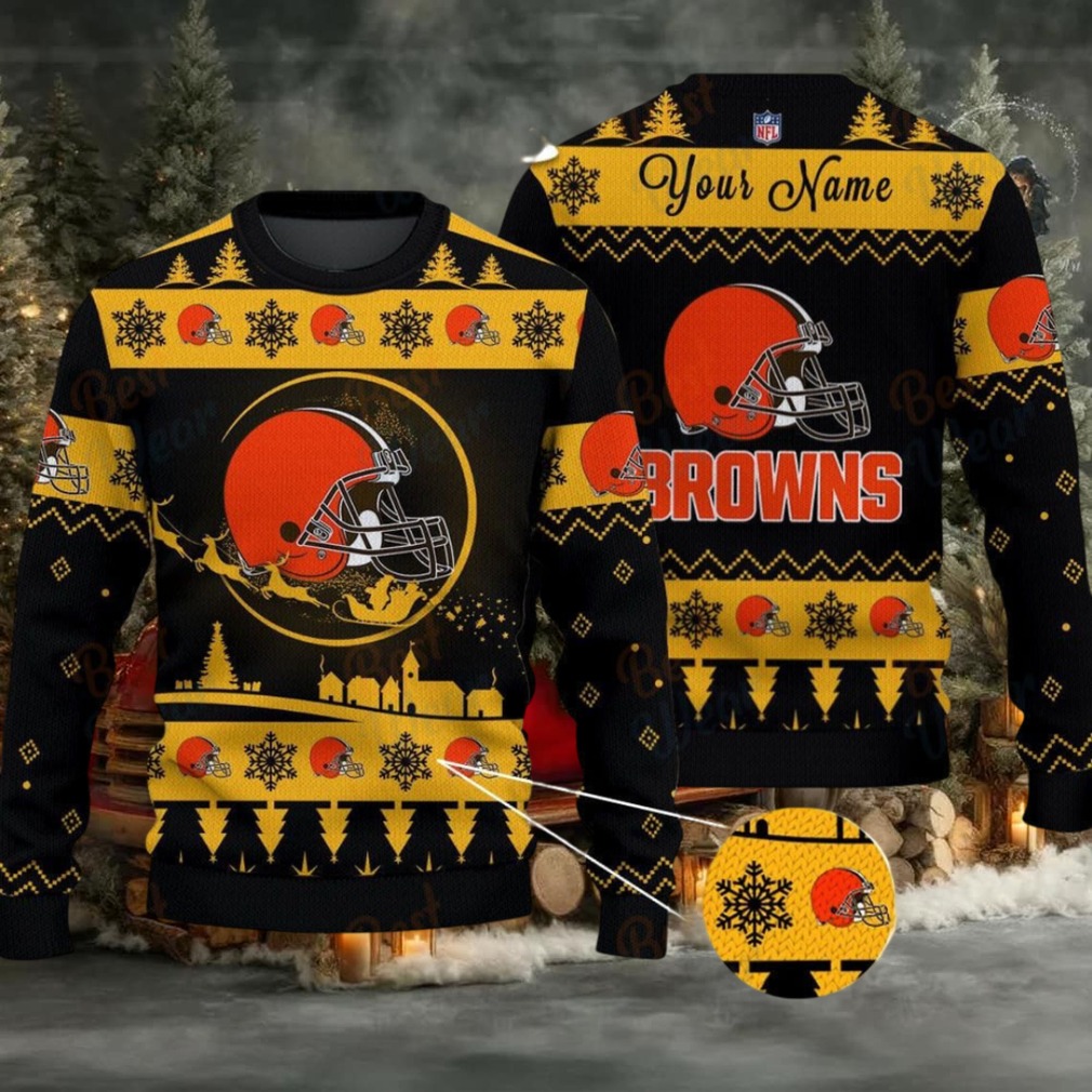 Yellow Cleveland Browns NFL Ugly Christmas Sweater Name Customized Yellow Cleveland Browns NFL Ugly Christmas Sweater Name Customized