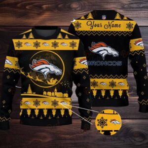 Yellow Denver Broncos NFL Ugly Christmas Sweater   Name Customized