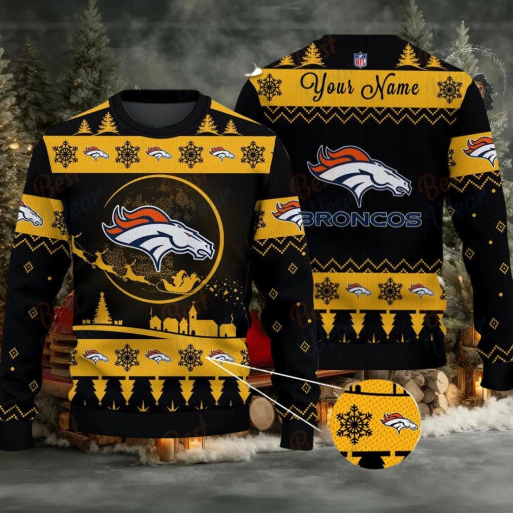 Yellow Denver Broncos NFL Ugly Christmas Sweater Name Customized Yellow Denver Broncos NFL Ugly Christmas Sweater Name Customized