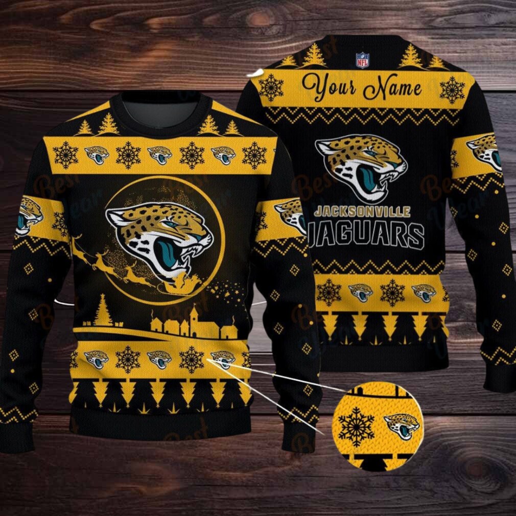 Yellow Jacksonville Jaguars NFL Ugly Christmas Sweater Name Customized Yellow Jacksonville Jaguars NFL Ugly Christmas Sweater Name Customized