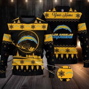 Yellow Los Angeles Chargers NFL Ugly Christmas Sweater Name Customized Yellow Los Angeles Chargers NFL Ugly Christmas Sweater Name Customized