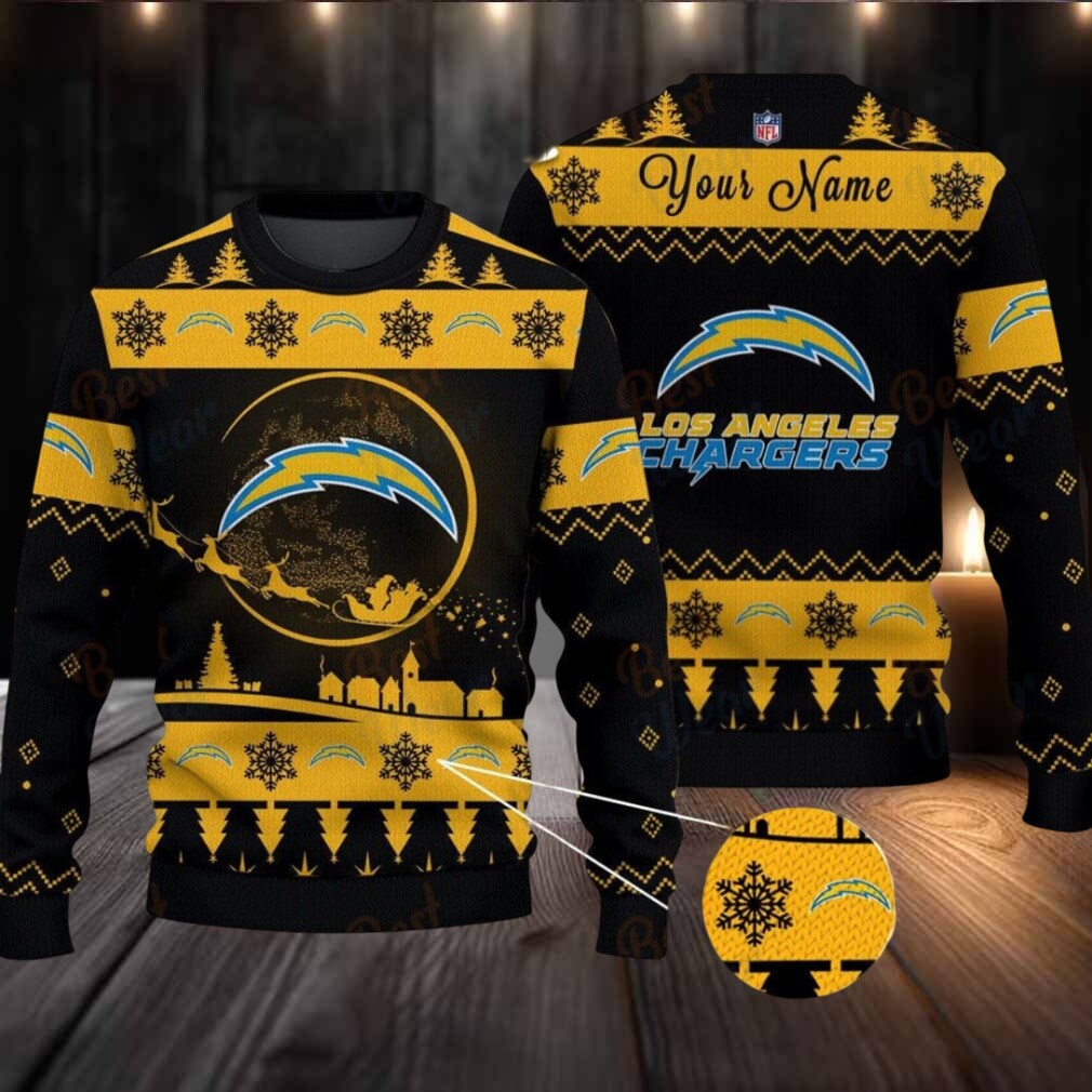 Yellow Los Angeles Chargers NFL Ugly Christmas Sweater Name Customized Yellow Los Angeles Chargers NFL Ugly Christmas Sweater Name Customized