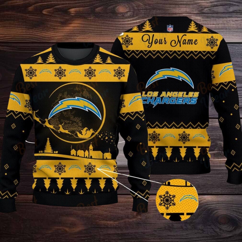 Yellow Los Angeles Chargers NFL Ugly Christmas Sweater Name Customized Yellow Los Angeles Chargers NFL Ugly Christmas Sweater Name Customized