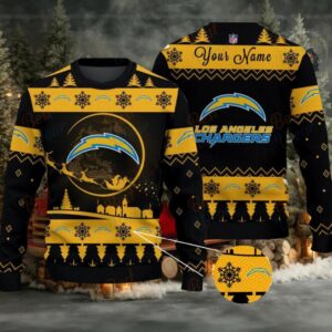 Yellow Los Angeles Chargers NFL Ugly Christmas Sweater Name Customized
