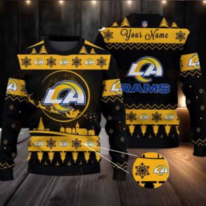 Yellow Los Angeles Rams NFL Ugly Christmas Sweater Name Customized Yellow Los Angeles Rams NFL Ugly Christmas Sweater Name Customized