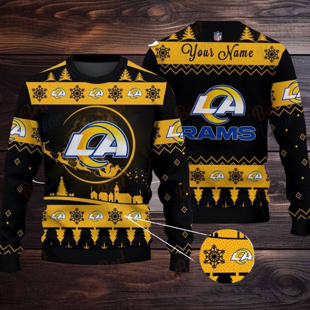 Yellow Los Angeles Rams NFL Ugly Christmas Sweater Name Customized Yellow Los Angeles Rams NFL Ugly Christmas Sweater Name Customized