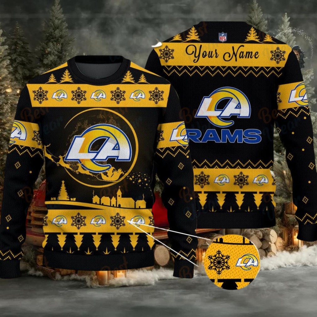 Yellow Los Angeles Rams NFL Ugly Christmas Sweater Name Customized Yellow Los Angeles Rams NFL Ugly Christmas Sweater Name Customized