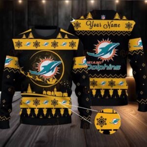 Yellow Miami Dolphins NFL Ugly Christmas Sweater Name Customized Copy Yellow Miami Dolphins NFL Ugly Christmas Sweater Name Customized Copy
