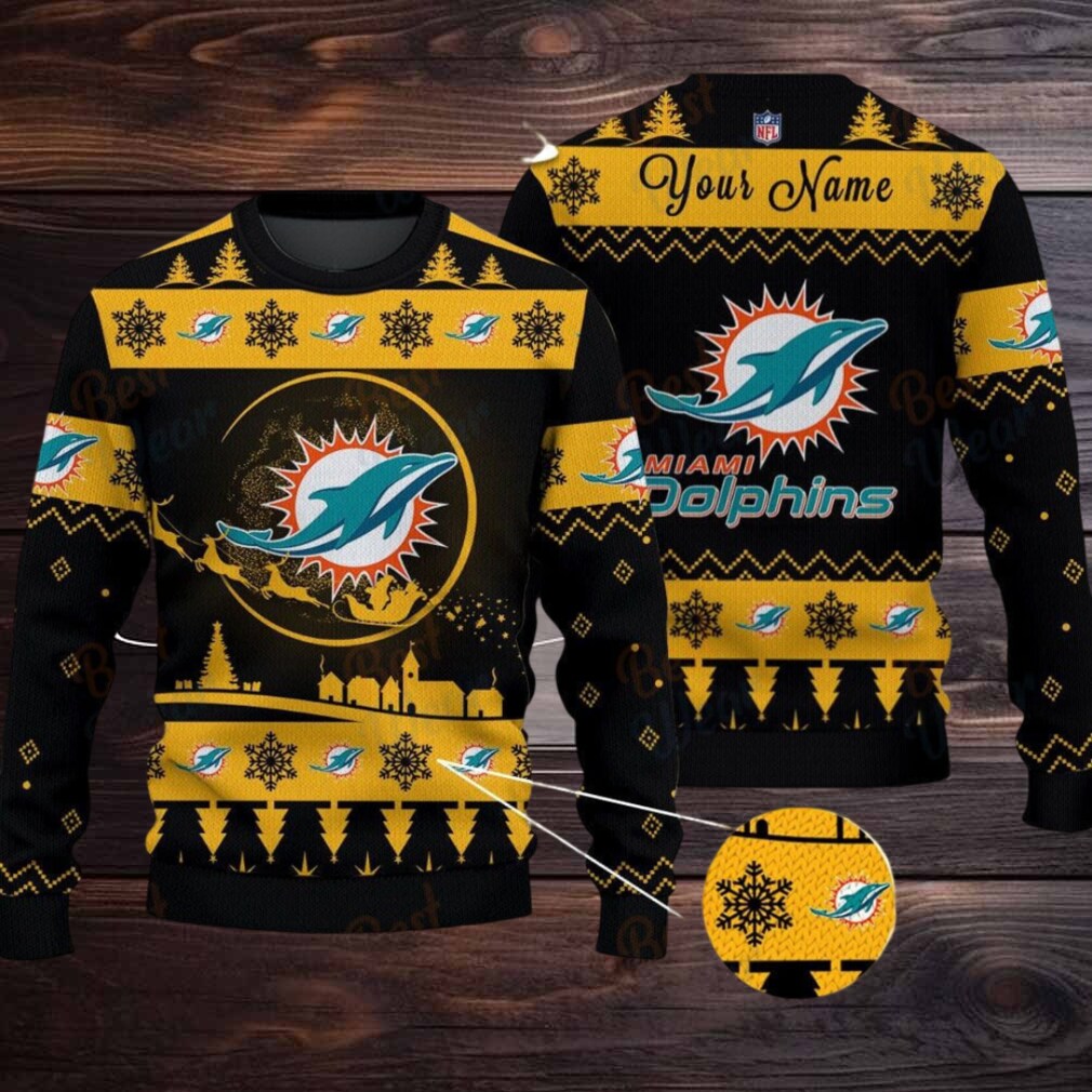 Yellow Miami Dolphins NFL Ugly Christmas Sweater Name Customized Yellow Miami Dolphins NFL Ugly Christmas Sweater Name Customized