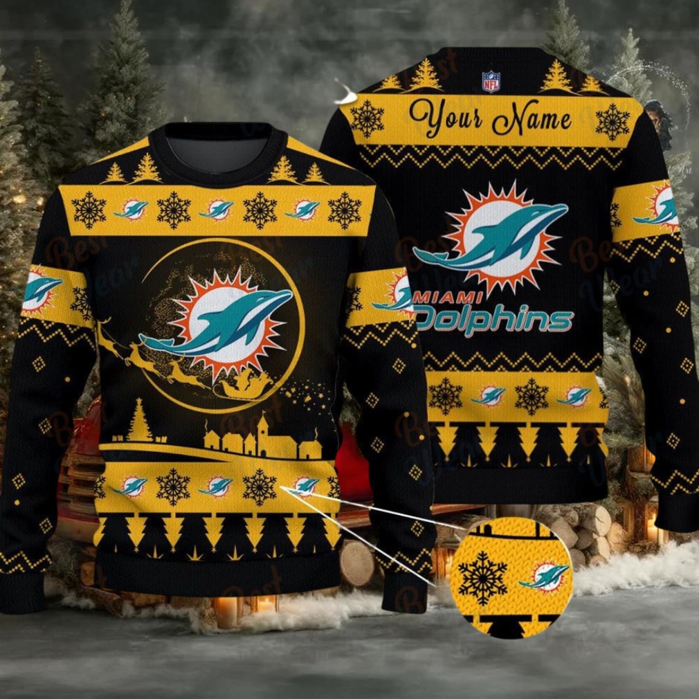 Yellow Miami Dolphins NFL Ugly Christmas Sweater Name Customized Yellow Miami Dolphins NFL Ugly Christmas Sweater Name Customized