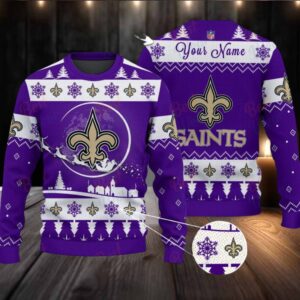 Yellow New Orleans Saints NFL Ugly Christmas Sweater Name Customized Yellow New Orleans Saints NFL Ugly Christmas Sweater Name Customized