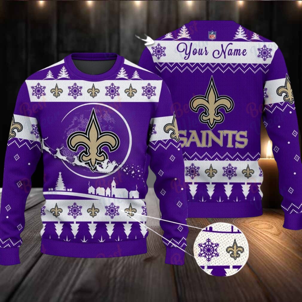 Yellow New Orleans Saints NFL Ugly Christmas Sweater Name Customized Yellow New Orleans Saints NFL Ugly Christmas Sweater Name Customized