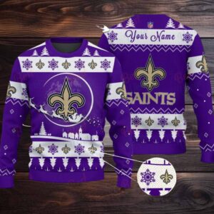 Yellow New Orleans Saints NFL Ugly Christmas Sweater   Name Customized