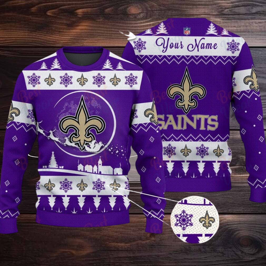 Yellow New Orleans Saints NFL Ugly Christmas Sweater Name Customized Yellow New Orleans Saints NFL Ugly Christmas Sweater Name Customized