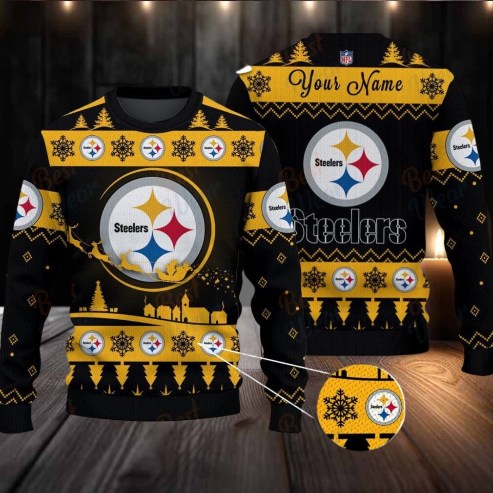 Yellow Pittsburgh Steelers NFL Ugly Christmas Sweater Name Customized Yellow Pittsburgh Steelers NFL Ugly Christmas Sweater Name Customized