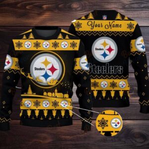 Yellow Pittsburgh Steelers NFL Ugly Christmas Sweater   Name Customized