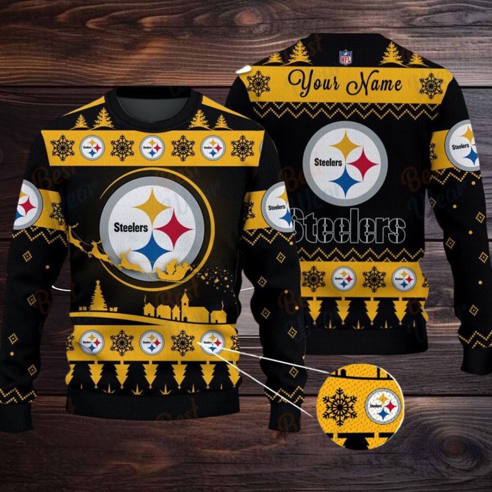 Yellow Pittsburgh Steelers NFL Ugly Christmas Sweater Name Customized Yellow Pittsburgh Steelers NFL Ugly Christmas Sweater Name Customized